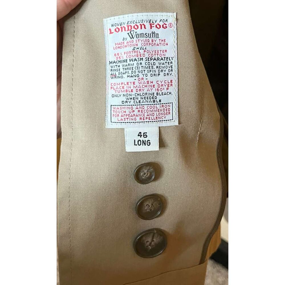 Vintage London Fog Trench Coat Mens 46 Long Beige Wamsutta Thinsulate Lined USA - Picture 4 of 8